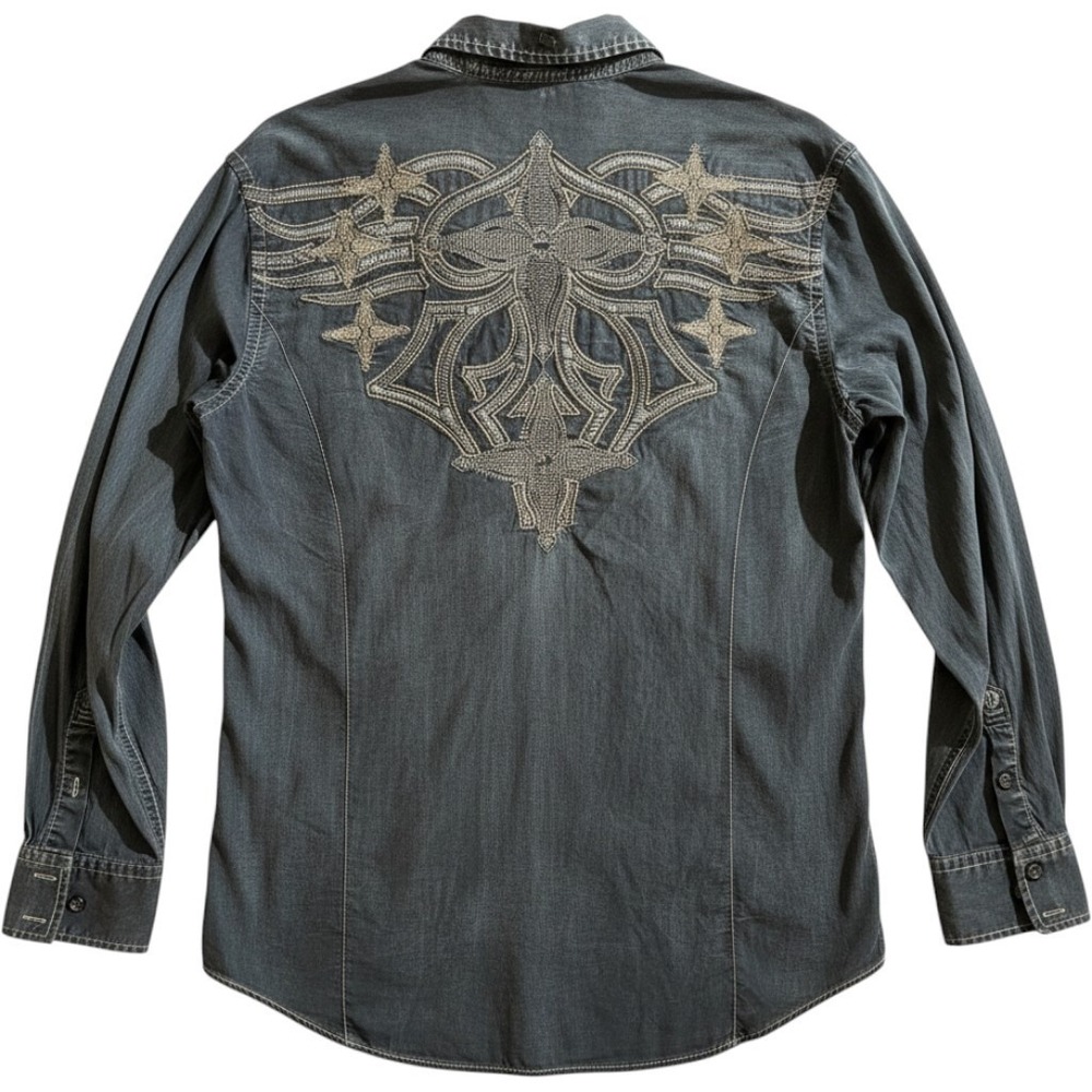 Roar Signature Passenger Mens XL Black Embroidered Button Up Shirt W51924 Washed